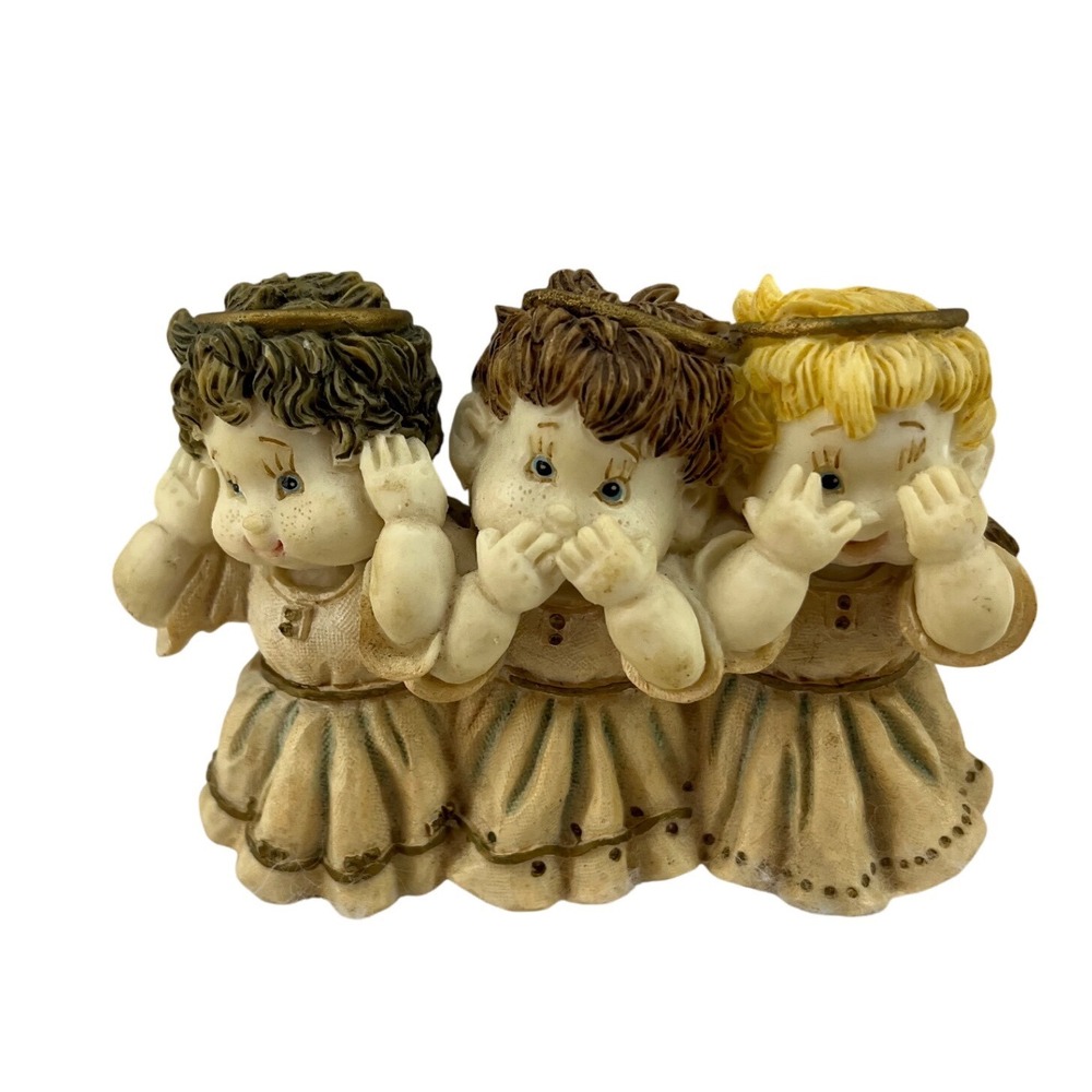 Unbranded Angel Figurine Unisex OS Cream Good Hear No Speak No See No Evil Resin